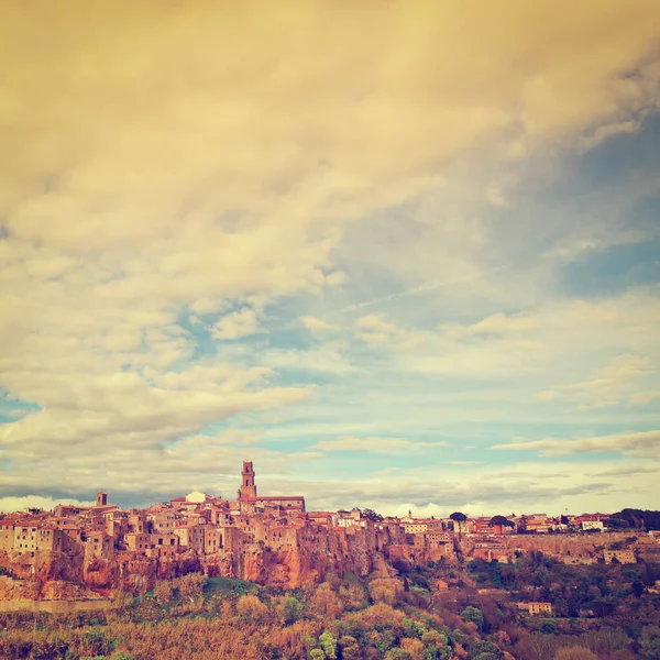Medieval Town Pitigliano Tuscany Valley Sunset Instagram Effect — Stock Photo, Image