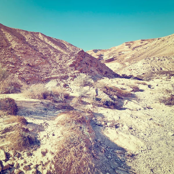 Skalnaté Hory Negevské Poušti Izraeli Při Západu Slunce Instagram Efekt — Stock fotografie