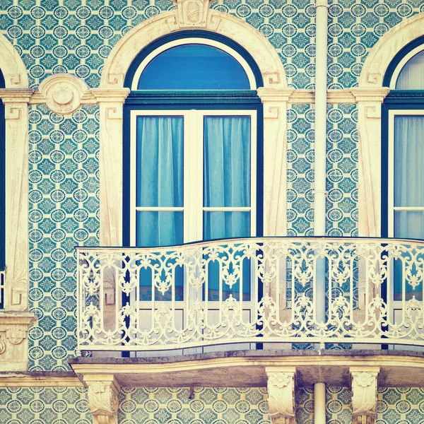 Балкон Украшен Португальской Керамической Плиткой Instagram Эффект — стоковое фото