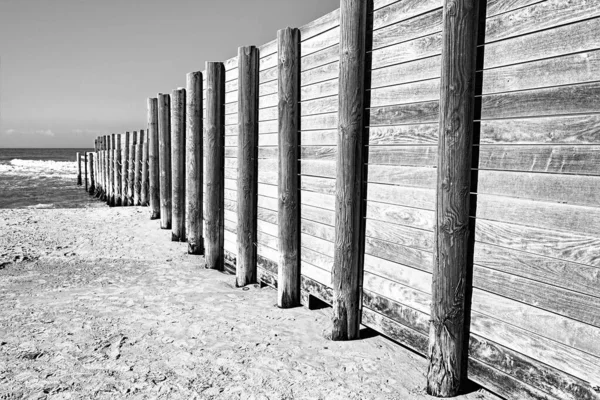 Wooden Plank Fence Israeli Shore Mediterranean Sea Wall Separating Male — Stock Photo, Image