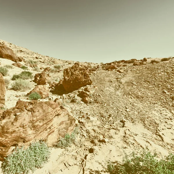 Big Stones Grand Crater Negev Desert Israel Retro Image Filtered — Stock Photo, Image