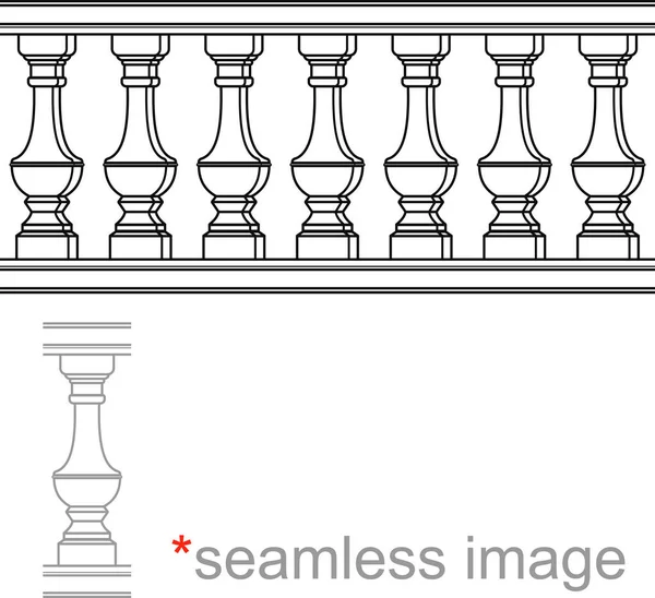 Nahtloses Bild Klassischer Steinzäune Mit Schwarzen Säulen Auf Weißem Hintergrund — Stockvektor