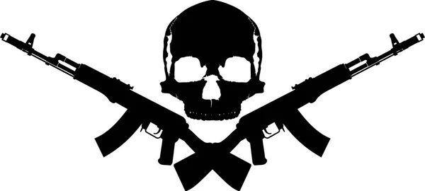 Embleem Twee Gekruist Kalashnikov Aanvalsgeweren Een Zwarte Schedel Een Witte — Stockvector