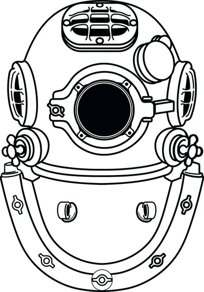 Античный Тяжелый Дайвинг Металл Подводный Шлем Изолирован Белом Фоне — стоковый вектор