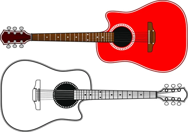 Bela Guitarra Clássica Seis Cordas Colorida Preta Isolada Fundo Branco — Vetor de Stock