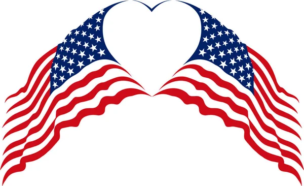 アメリカの2つの星の縞模様の旗が心を形成し — ストックベクタ