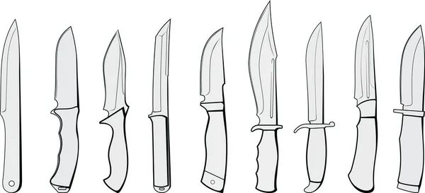 Conjunto Modernos Cuchillos Combate Caza Plegables Aislados Sobre Fondo Blanco — Vector de stock