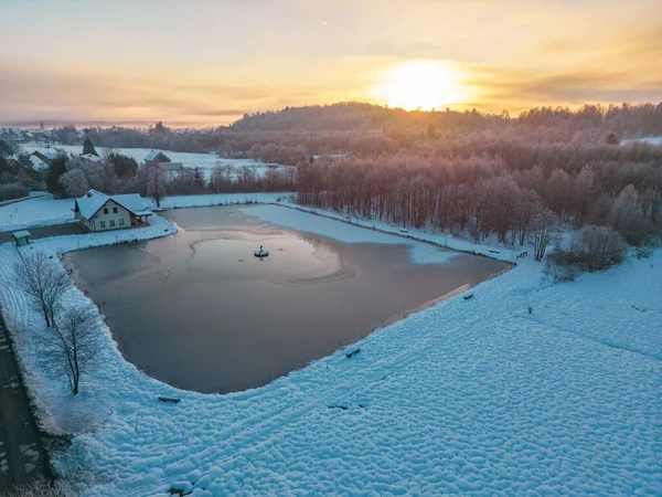 Вид Воздуха Красивый Зимний Пейзаж Стоковое Изображение