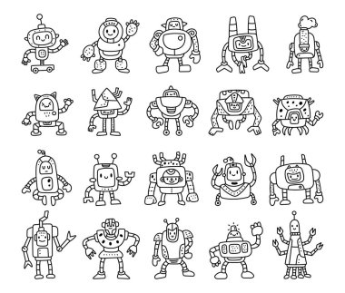 Robot karakter, çeşitli poz ve duygularla ana hatlarda suni zeka ve insansı mekanik teknoloji unsurları içeren tasarım ve tasarım projeleriniz için oluşturulmuştur.