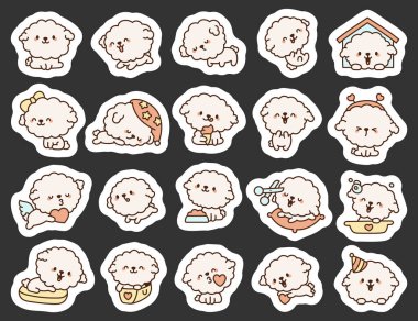 Şirin kawaii karakter bichon friz köpek seti hayvan severler için mükemmel pozlar oyuncu çizimler ve mutlu atmosfer tasarımı projesi için mükemmel.