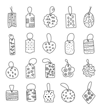 Tasarım projeleriniz ve yaratıcılık çizimleriniz için mükemmel tasarım, dekor, sembol ve dekoratif grafik unsurlara sahip ana çizgi sanatında etiket