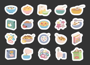 İskandinav usulü kahvaltı gevrekleri içinde tahıllar, süt, kaşıklar, meyveler, döngüler, kutular ve tasarımlarınız için lezzetli gevrek yiyecekler bulunan ellerle servis edilir.