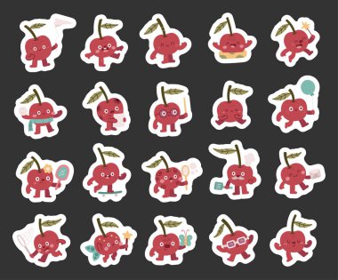 İskandinav tarzında ayarlanmış kiraz rengi bir karakter, elinde spatula, balon, ayna, kelebek, zarf, maytap, eşarp gibi yaratıcı projeleriniz için kartopu gibi pozlar taşıyor.