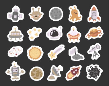 Uzay karakteri ve nesne, yabancı yaratıklar, roketler, gezegenler, uydular, yıldızlar ve astronot ekipmanlarıyla birlikte İskandinav tarzında dizayn edildi.