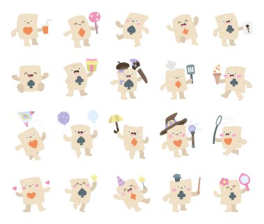 İskandinav tarzında, doğum günü kutlaması, yemek pişirme, mezuniyet, sevgililer günü kartı, yürüyüş, zıplama, sihir gibi farklı pozlarda geçen bir kart karakteri.