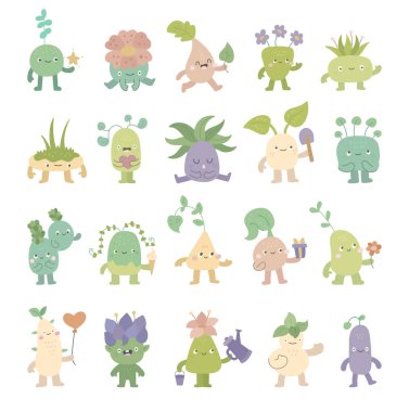 Kalbini, hediyesini, çiçeğini, balonunu, sulama kutusunu, dondurmasını ve tasarım projeleriniz için arkadaşça duygularını içeren İskandinav tarzı fantezi orman bitkileriyle hazırlanmış ruh doğası karakteri.