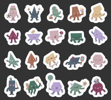 Farklı şekillerde balon, çiçek, dondurma, sihirli değnek, yaratıcı tatil projeleri ve neşeli kompozisyonlar için dans eden İskandinav tarzında bir karakter.