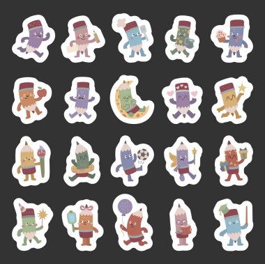 İskandinav tarzında ayarlanmış bir kalem karakteri, elinde çeşitli nesneler tutarken ve ders çalışmak gibi faaliyetlerde bulunurken farklı duygular gösteriyor. Yemek pişirme, kutlama, öğrenme, çizim