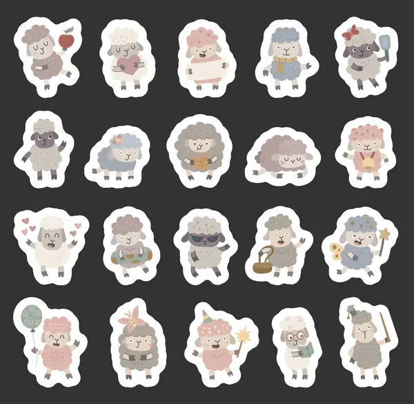 Sevimli çiftlik hayvanlarıyla İskandinav tarzında ayarlanmış koyun karakteri kutlama etkinlikleri ve yaratıcı amaçlar için nesneler tutuyor.