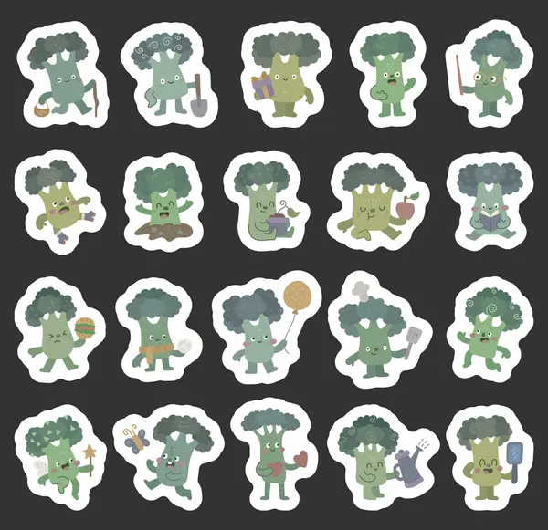 Brokoli karakteri sepet, şef şapkası, balon, eşarp, sihirli değnek, tekerlekli patenler, kalp, elma, kitap, burger ve sulama kutusuyla etkileyici pozlar veriyor.