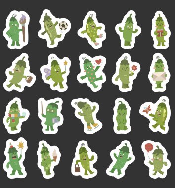 Farklı duyguları olan İskandinav tarzında belirlenmiş bezelye karakteri çiçek, kitap, işaret, hediye, balon, kartopu, el çantası, dondurma ve maytap içeren etkinlikler sunar.