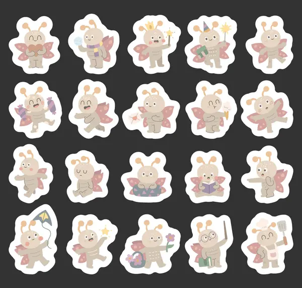 Kelebek karakteri İskandinav tarzında ayarlanmış farklı duygular ve sevimli pozlar içinde kalp, şeker, hediye, dondurma, çiçek, kitap, uçurtma, işaretçi, sepet ve spatula barındırıyor.