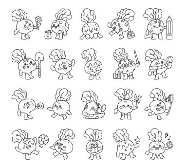 Farklı duyguları olan pancar karakteri çiçek, kitap, işaretçi, kalem, çörek, kartopu, el çantası, akıllı telefon ve kürek içeren etkinlikler sunar.