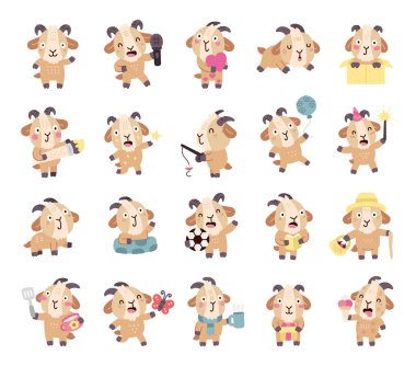 İskandinav tarzında ayarlanmış keçi karakteri şarkı söylerken, uyurken, okurken, yemek pişirirken, resim yaparken, çiftçilik yaparken, hediye verirken, spor yaparken, içerken, kelebek yakalarken farklı pozlar veriyor.