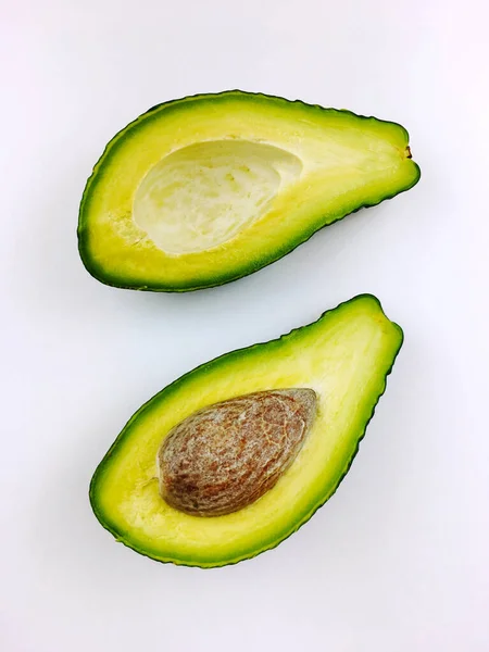 Sliced Two Halves Avocado White Background — Stock Photo, Image