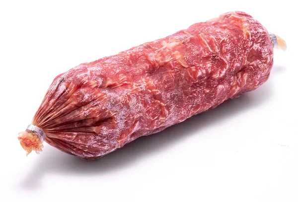 Geräucherte Trockene Salami Wurst Isoliert Auf Weißem Hintergrund — Stockfoto