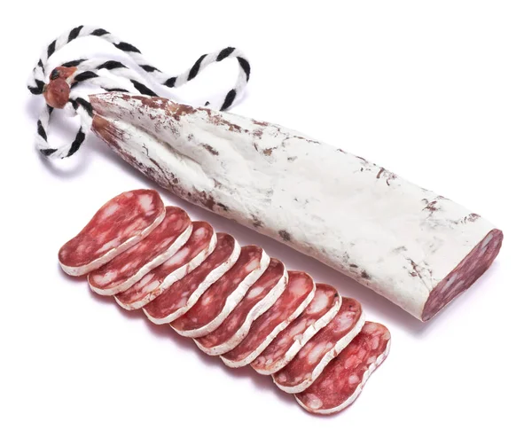 Spanish Fuet Thin Dried Salami Sausage Isolated White Background — Stock Photo, Image