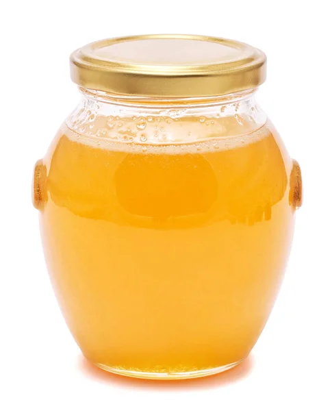 Γυάλινο Βάζο Από Φρέσκο Μέλι Απομονωμένο Λευκό Φόντο — Φωτογραφία Αρχείου