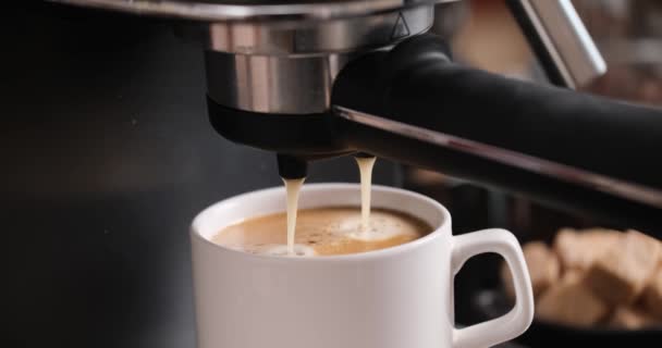 Αρχική Σελίδαespresso Making Χύνοντας Ροή Καφέ Από Μηχανή Κύπελλο — Αρχείο Βίντεο