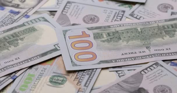 Cash Usd Geld Achtergrond Honderd Dollar Bankbiljetten Roteren Close Macro — Stockvideo
