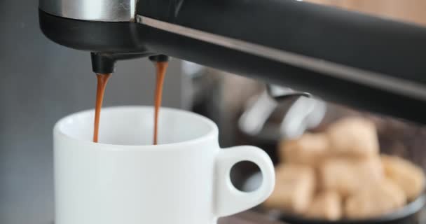 Home Espresso Making Process Coffee Stream Pouring Machine Ceramic Cup — 图库视频影像