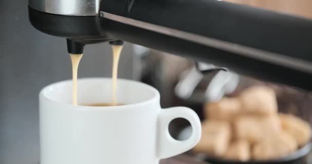 Процесс Приготовления Эспрессо Разлив Кофе Машины Керамическую Чашку — стоковое видео