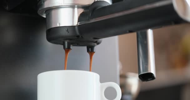 Home Espresso Διαδικασία Λήψης Ρεύμα Καφέ Ρίχνει Από Μηχάνημα Κεραμικό — Αρχείο Βίντεο