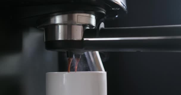 Home Espresso Making Process Coffee Stream Pouring Machine Ceramic Cup — Vídeo de stock