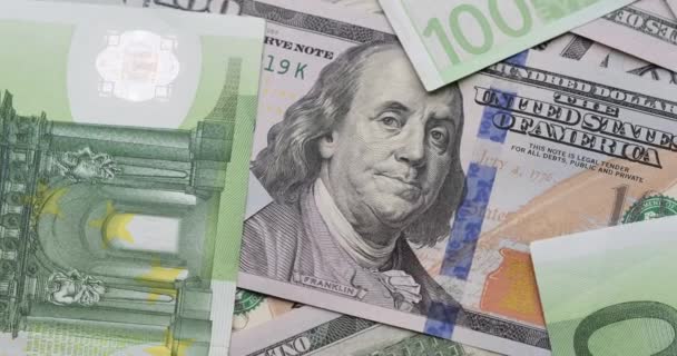 Cash Usd Euro Money Background One Hundred Dollar Euro Banknotes — стоковое видео