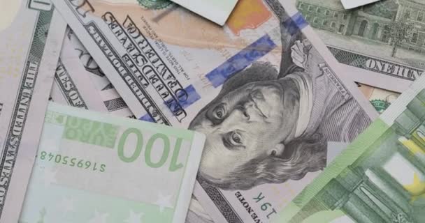 Fondo Monetario Efectivo Usd Euro Cien Billetes Dólares Euros Rotan — Vídeos de Stock