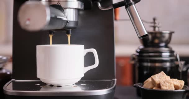 Yapımı Espresso Kahve Akışını Makineden Fincana Dök — Stok video