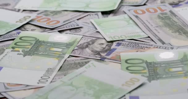 Cash Usd Euro Money Background One Hundred Dollar Euro Banknotes — стоковое видео