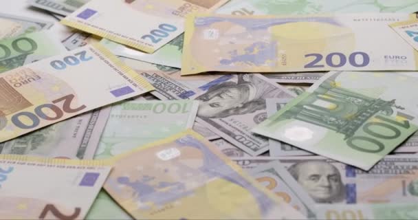 Argent Liquide Usd Euro Deux Cents Billets Euros Dollars Tournent — Video