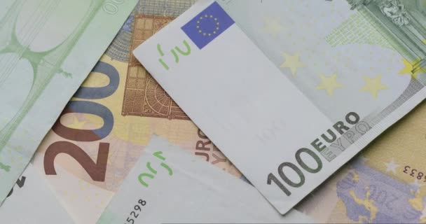 Hotovost Euro Peníze Pozadí Jedna Dvě Stě Eurobankovky Otáčet Zblízka — Stock video