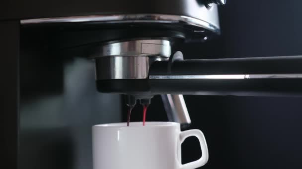 Процесс Приготовления Эспрессо Разлив Кофе Машины Керамическую Чашку — стоковое видео