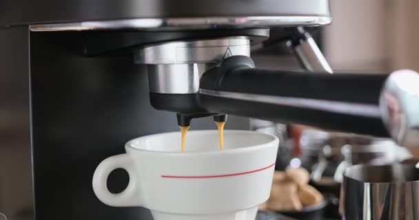 Home Espresso Gör Processen Kaffe Ström Hälla Från Maskin Keramiska — Stockvideo