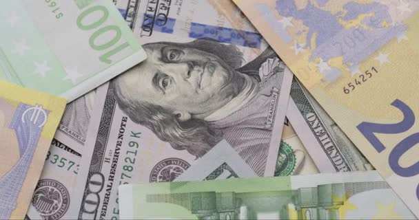 Cash Usd Euro Money Background One Two Hundred Euro Dollar — Vídeos de Stock