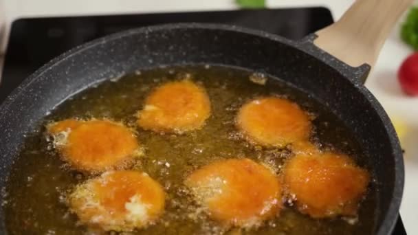 Cheese Donuts Fried Boiling Oil Frying Pan — Videoclip de stoc