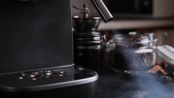 Closeup Slow Motion Purging Steam Wand Coffee Machine — Video Stock