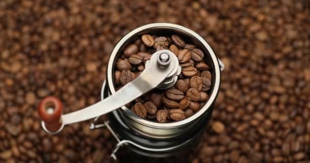 Roasted Coffee Beans Spinning Top View High Quality Footage — Video Stock